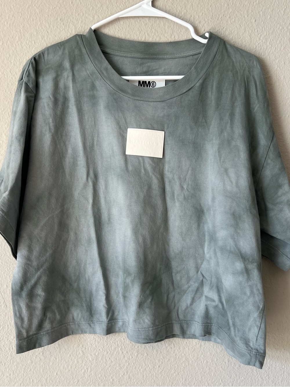 MM6 Maison Margiela Grey Acid Wash Tie-Dye Boxy Slight Crop T-Shirt Size M⁠